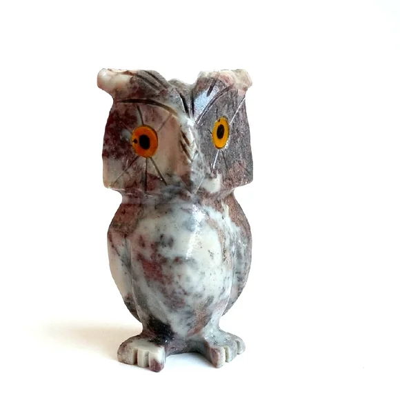 Marbled Owl Soap Stone Vintage Natural Toned Marbled Owl Figurine 3" Tall - Picture 2 of 12